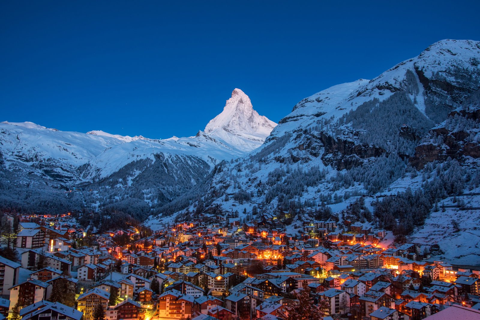 The iconic Matterhorn peak towering over Zermatt